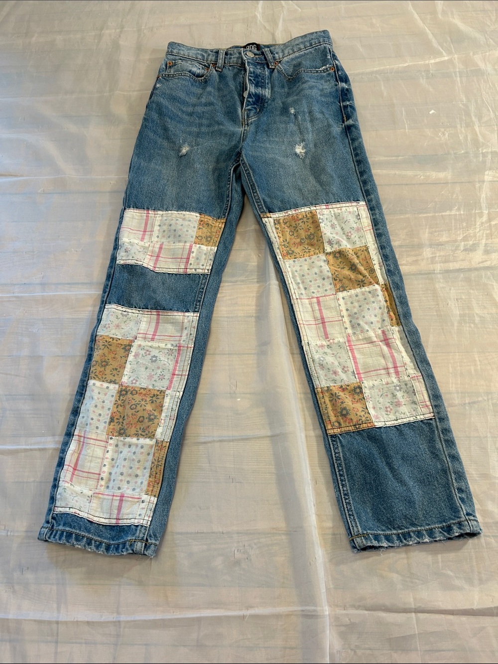 BDG Blue Straight Leg Jeans with Patchwork Panels